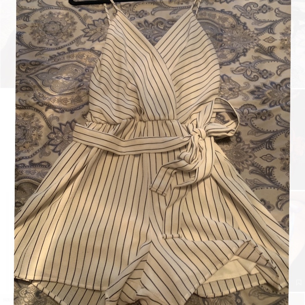 Windsor- White & Black Striped Romper, Size L